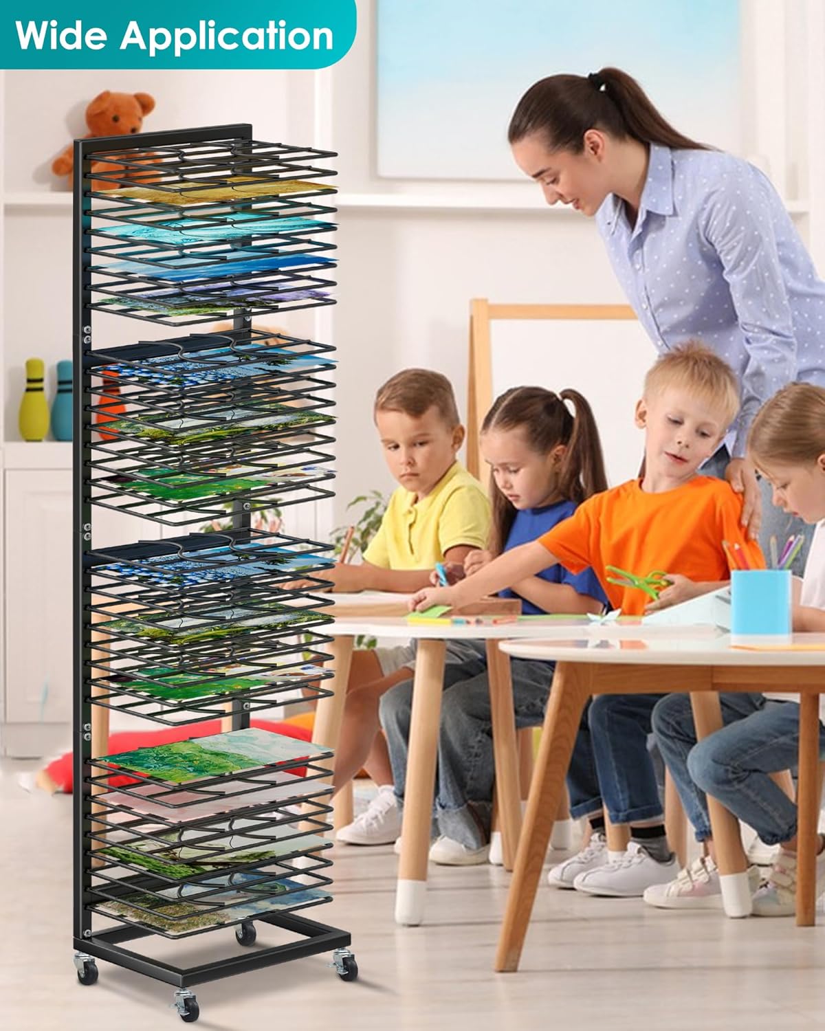 Art Drying Rack for Classroom - 36 Removable Shelves, Paint Drying Rack with Lockable Wheels, for Classroom, Art Studios and Schools